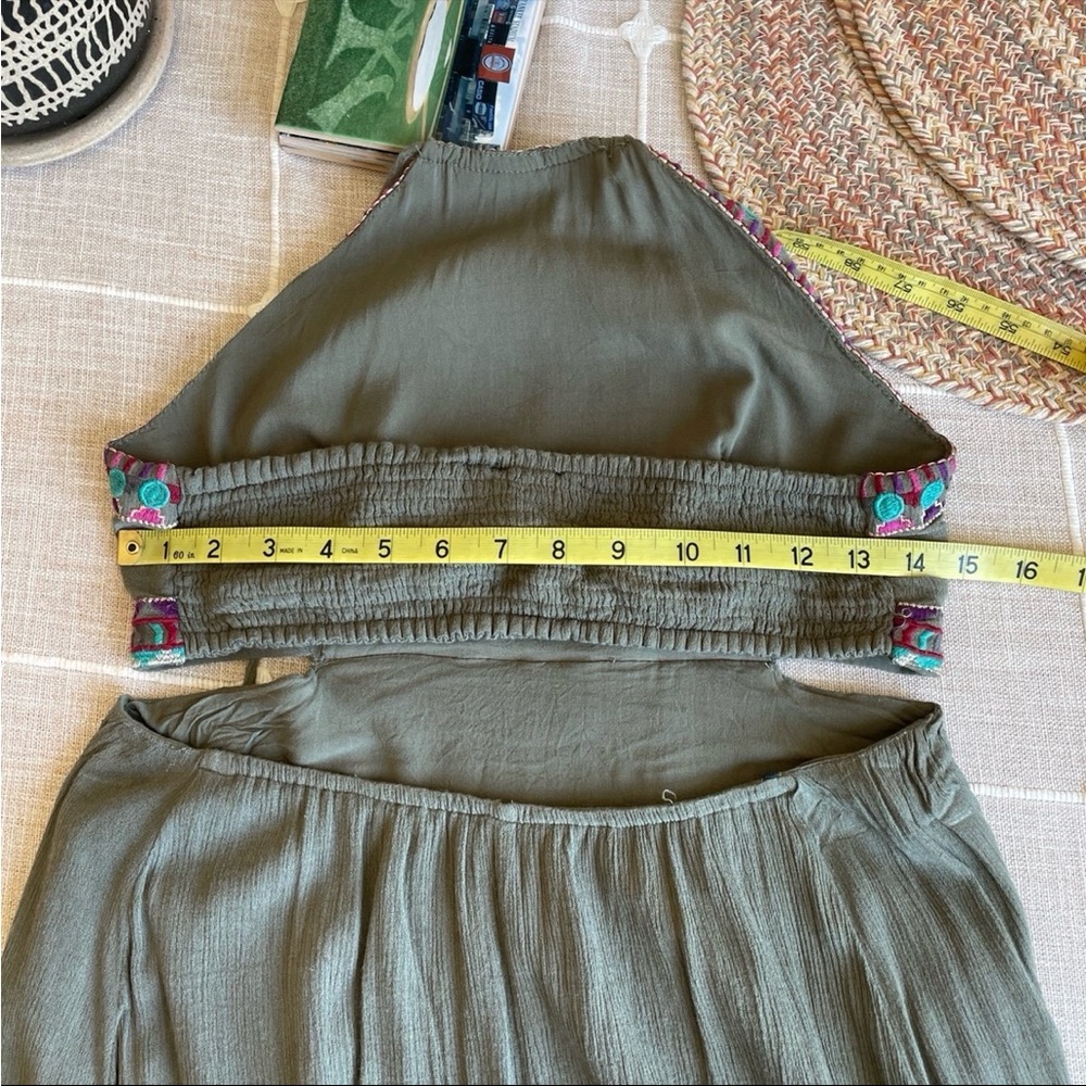 Lulu’s Embroidered Olive Green Maxi Dress M - Picture 7 of 9